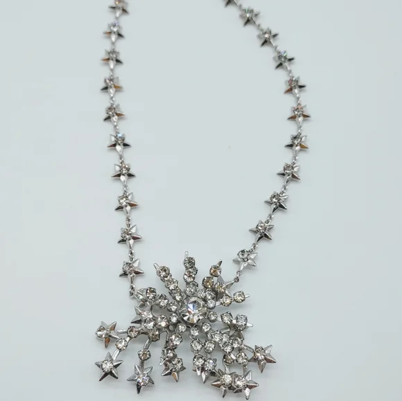 Vintage Silver Tone Rhinestone Statement Necklace - Picture 6 of 11